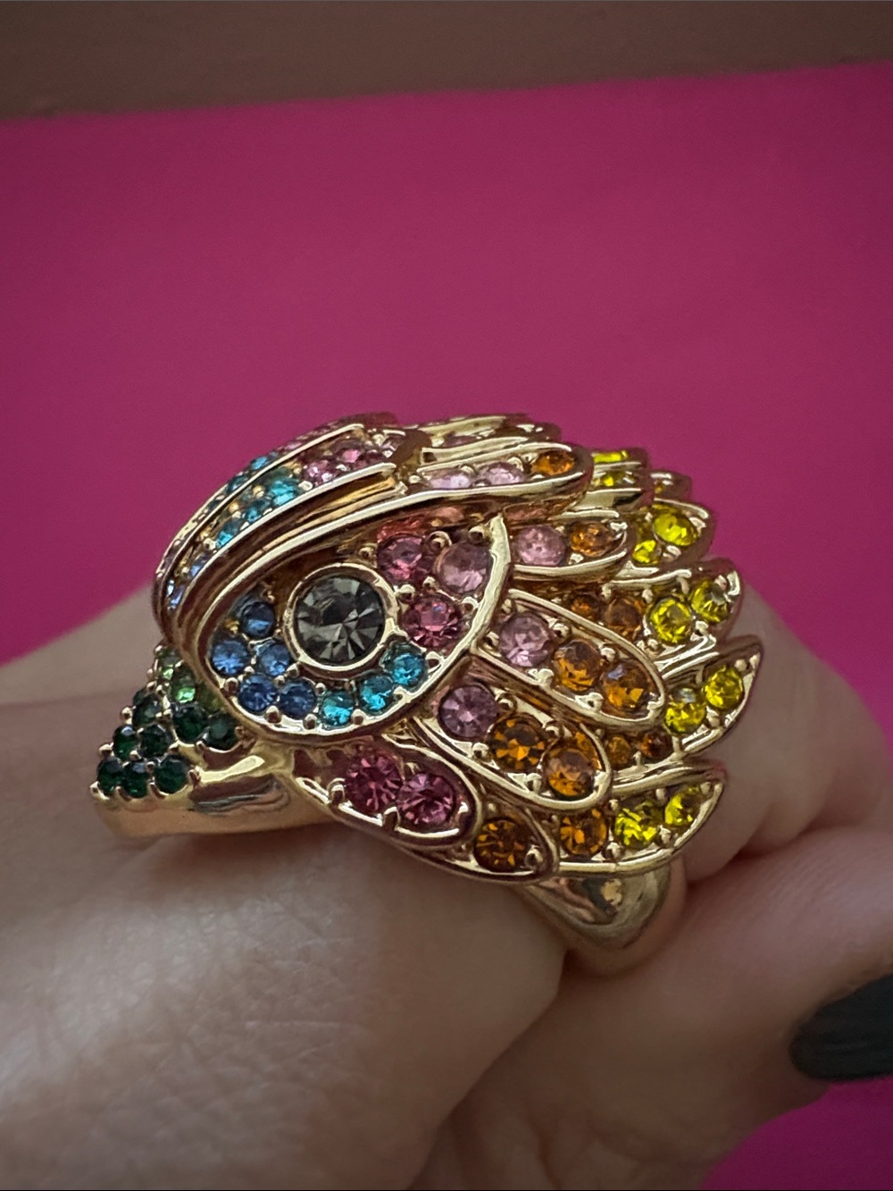 Kurt Geiger Gold Multicolor Crystal Wing Ring